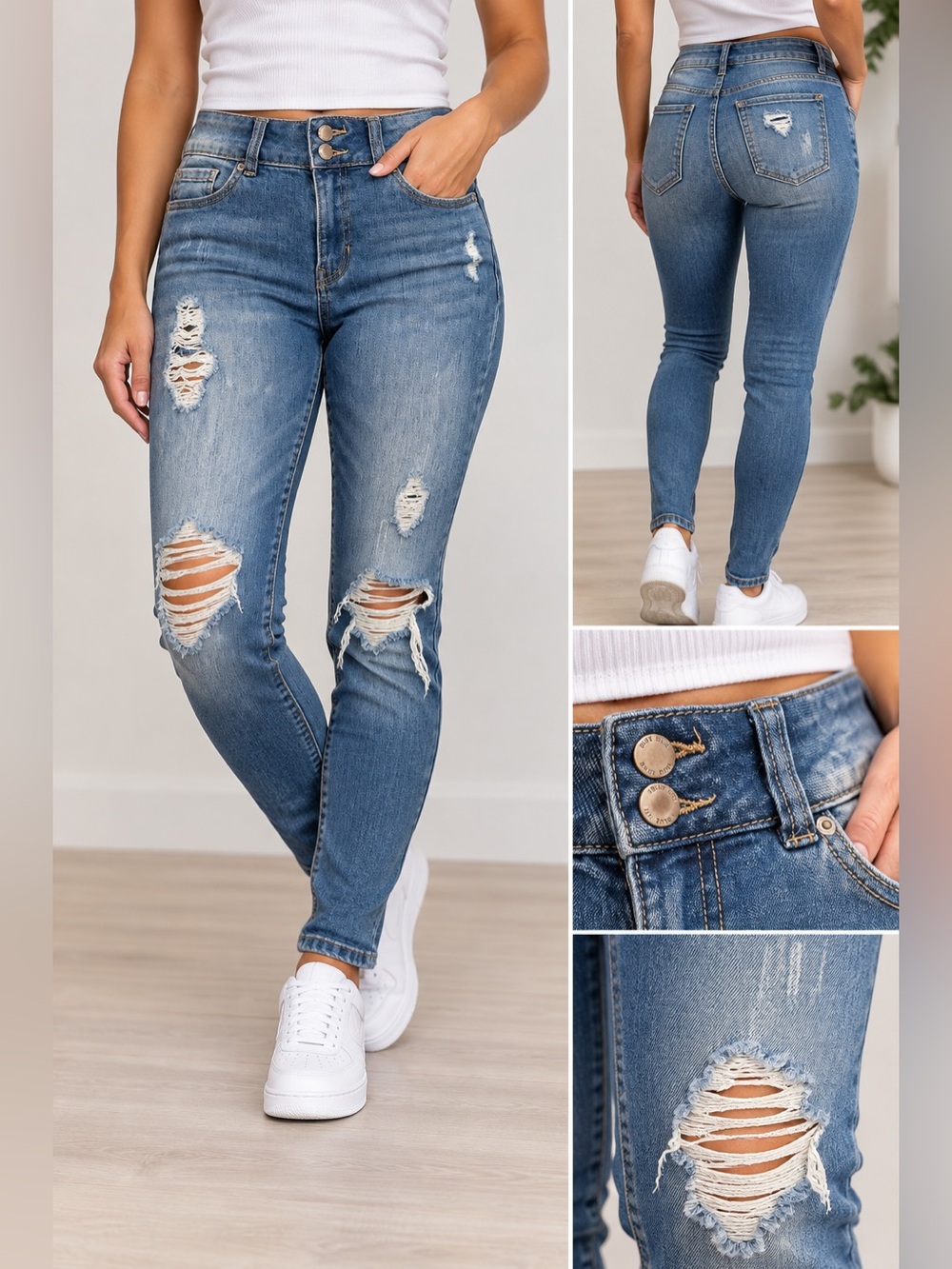 Blue Spice High-Rise Distressed Skinny Jeans - Blue